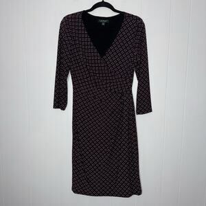 Lauren Ralph Lauren Women’s Sheath Dress Ruched Detail Geometric Print Size 8